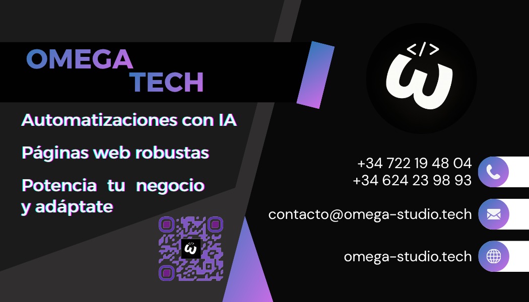 Tarjeta de visita oficial Omega Tech - Automatizaciones con IA y Páginas Web Robustas
